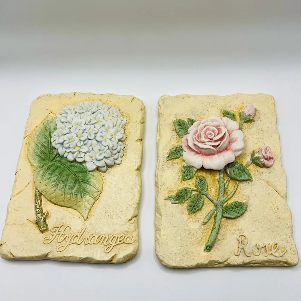 Avon Trio of Spring Wall Plaques Hydrangea Rose Tulip 2000